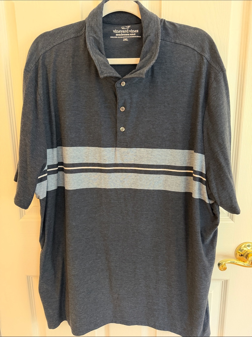 Vineyard Vines Men's Navy and Light Gray Striped Edgartown Polo